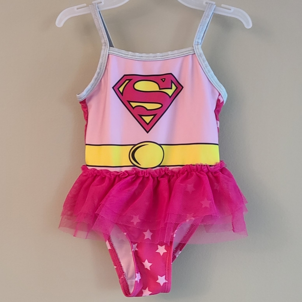 Pink Supergirl one piece swimsuit
